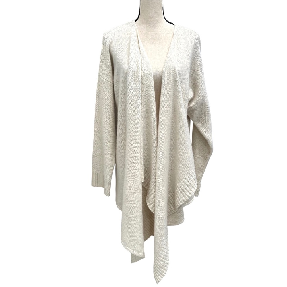DKNY CREAM CASHMERE OPEN FRONT WATERFALL DRAPED CARDIGAN